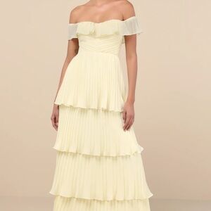 Lulus Pale Yellow Tiered Dress